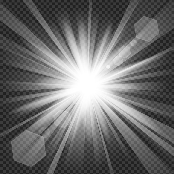Vector brillo de luz con destello de lente en fondo transparente