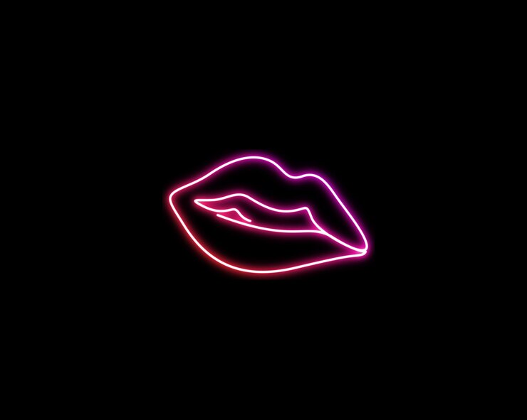 Vector el brillo de luz de neón de los labios sexy en un dibujo continuo de una línea
