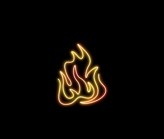 Brillo de luz de neón de la llama del fuego en un dibujo continuo de una línea