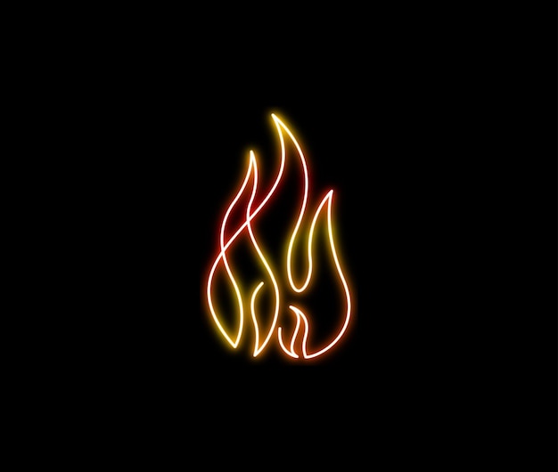Brillo de luz de neón de la llama del fuego en un dibujo continuo de una línea