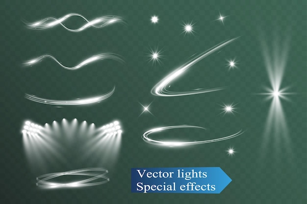 Brillo de la onda de luz Efecto de foco Efecto vectorial Línea de brillo Brillo de brillo Efectos ondulados plateados