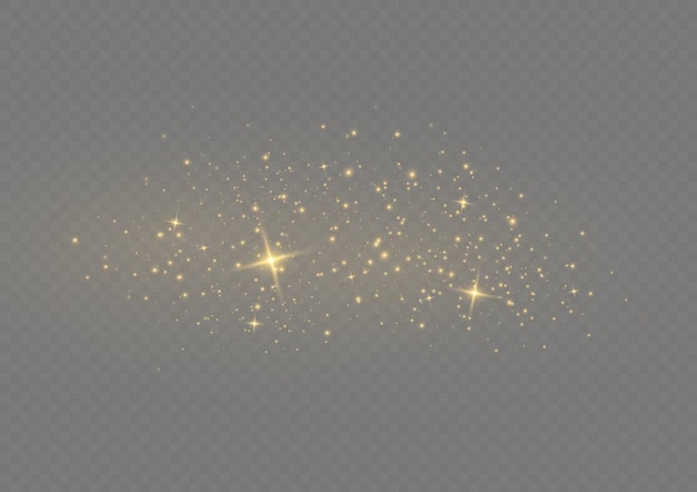 Brillo de polvo amarillo estrellado Resplandor estrellas doradas chispas Navidad destellos dorados Efecto de luz Vector