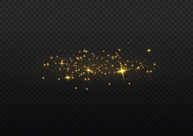 Brillo de polvo amarillo estrellado Resplandor estrellas doradas chispas Navidad destellos dorados Efecto de luz Vector