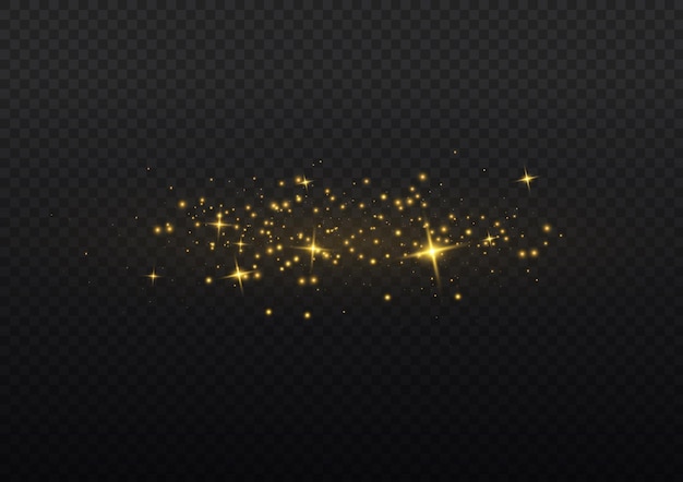 Brillo de polvo amarillo estrellado resplandor estrellas doradas chispas navidad destellos dorados efecto de luz vector