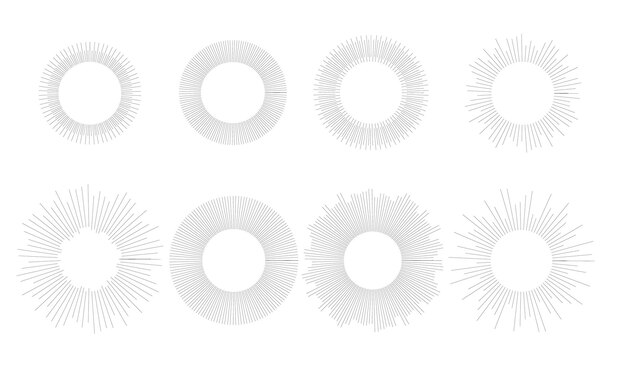 Brillo del sol rayo y brillo elemento del marco en el estilo de boceto doodle círculo centelleo estallido de sol