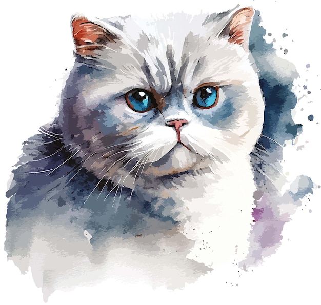 British Shorthair, gato con ojos azules, acuarela, vector