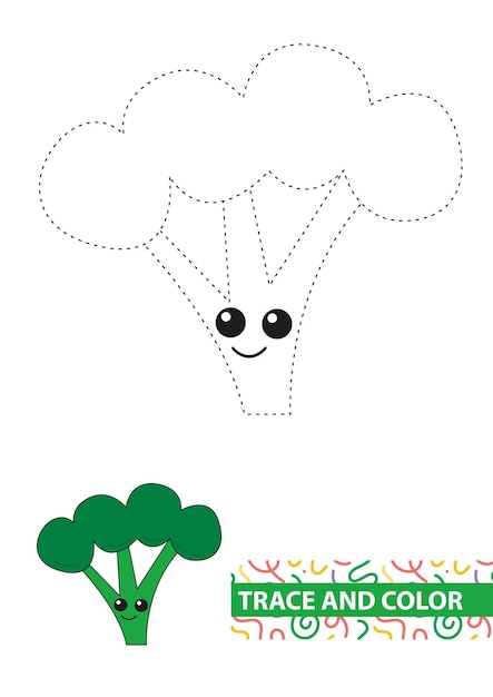 Broccoli Traza y color para niños Ilustración vectorial