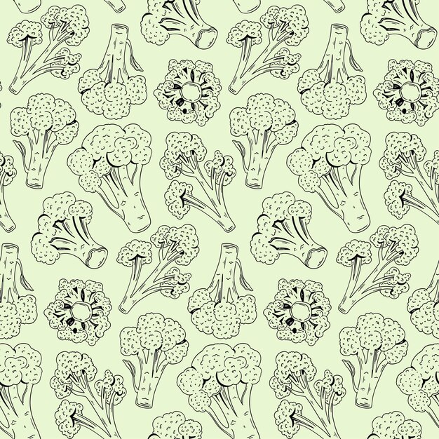 Brócoli dibujado a mano vector de patrones sin fisuras Ilustración de estilo grabado vegetal
