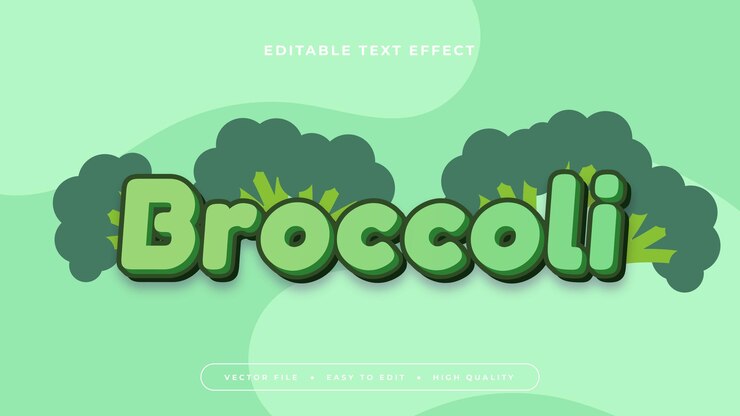 Vector brócoli verde estilo de fuente de efecto de texto editable en 3d