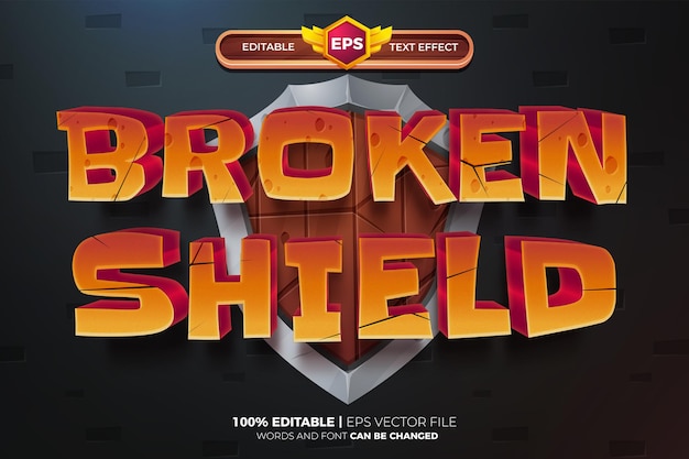 Broken hero shield cómic películas de dibujos animados bold 3d editable text effect style