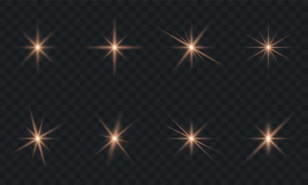 Bronce Flare Sparkle Star sobre fondo transparente Gold Light Beam Shine Effect Bokeh Glare Shiny