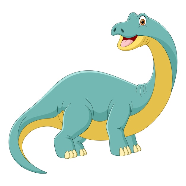 Brontosaurio dinosaurio de dibujos animados mira hacia los lados sobre fondo blanco