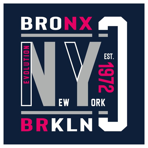 Bronx ny brooklyn tipografía diseño gráfico para camiseta estampada