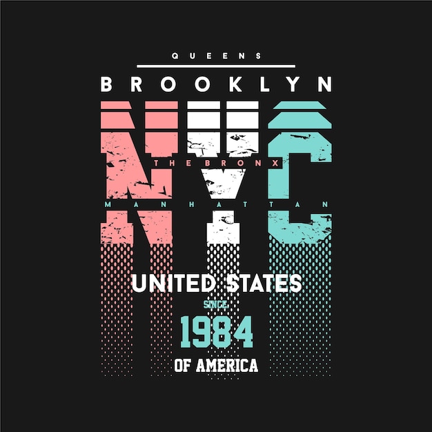 Brooklyn nueva york estados unidos manchado tipografía gráfica diseño de camisetas estilo casual