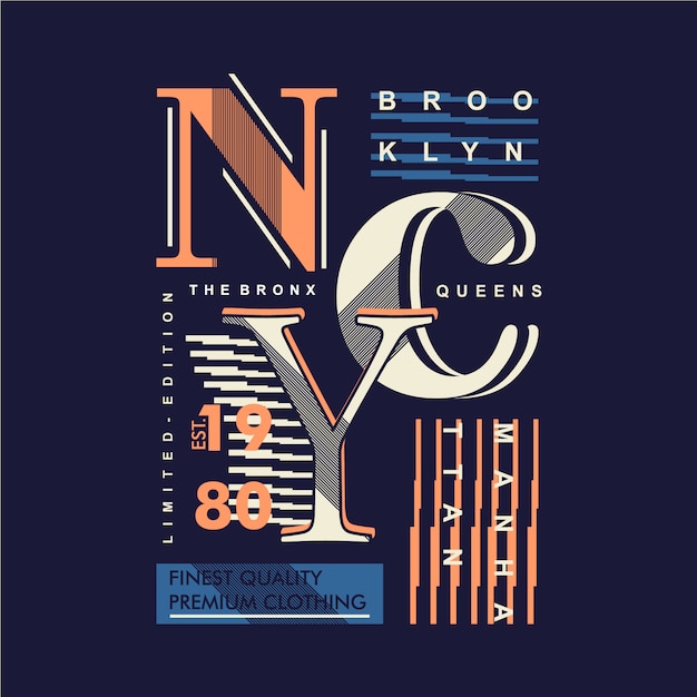 brooklyn, nyc diseño de camiseta de tipografía a rayas gráficas