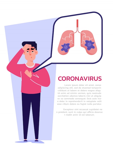 Vector brote de coronavirus. covid-19 infectados y síntomas.