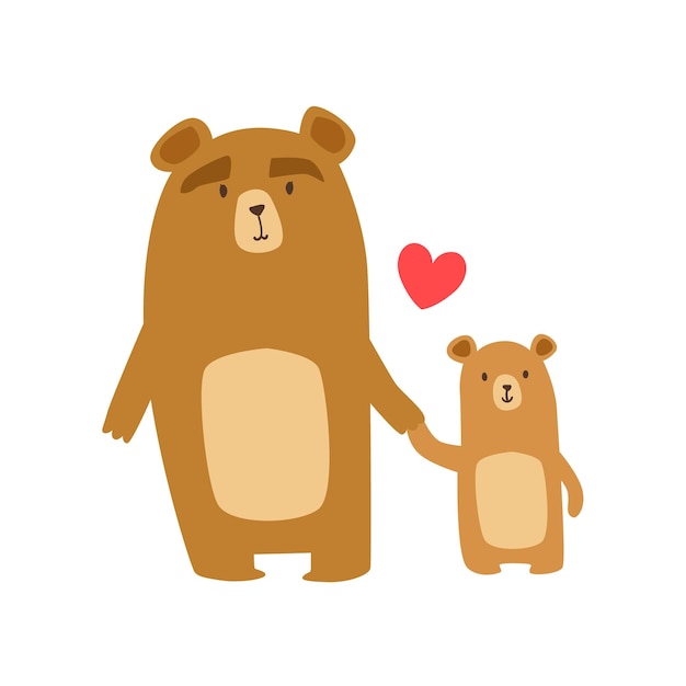 Brown Bear Dad Animal Parent y su bebé Becerro Paternidad Temática Ilustración colorida con personajes de dibujos animados Fauna