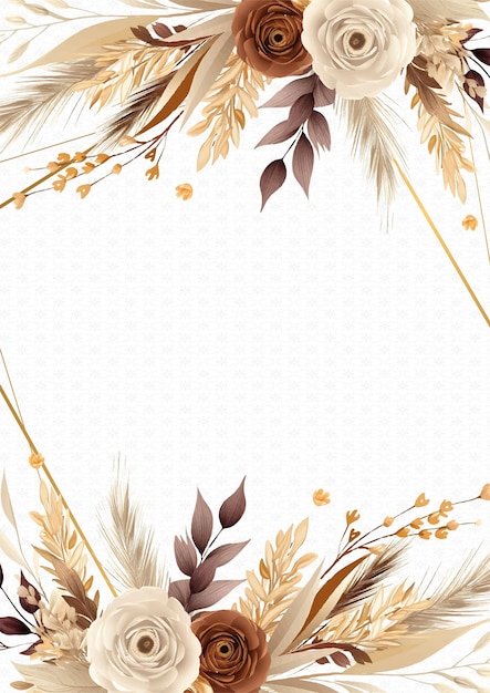 Brown beige y blanco vector invitación de lujo dorada realista con flora y flores