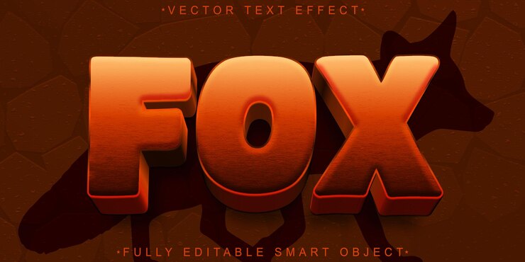 Vector brown fox vector efecto de texto de objeto inteligente totalmente editable