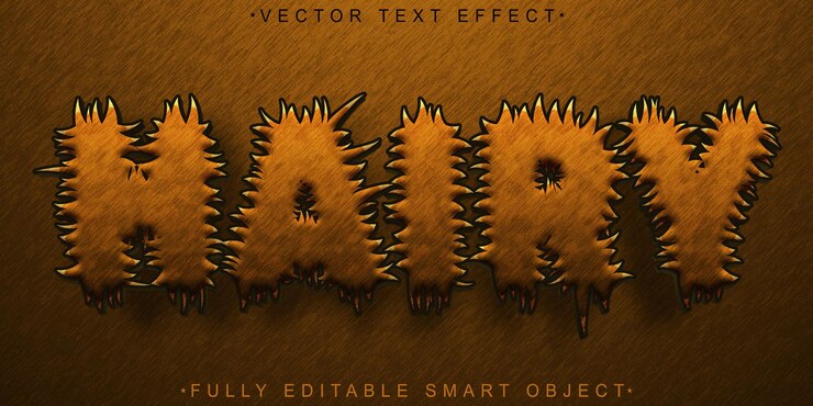 Vector brown hairy vector efecto de texto de objeto inteligente totalmente editable
