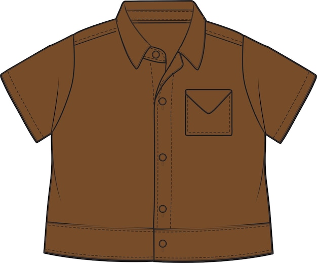 Vector brown half slvee shirt plantilla de ilustración vectorial paquete técnico dibujo técnico plano boceto plano