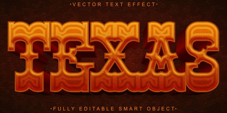 Vector brown texas vector efecto de texto de objeto inteligente totalmente editable