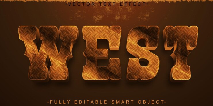 Vector brown worn west vector efecto de texto de objeto inteligente totalmente editable