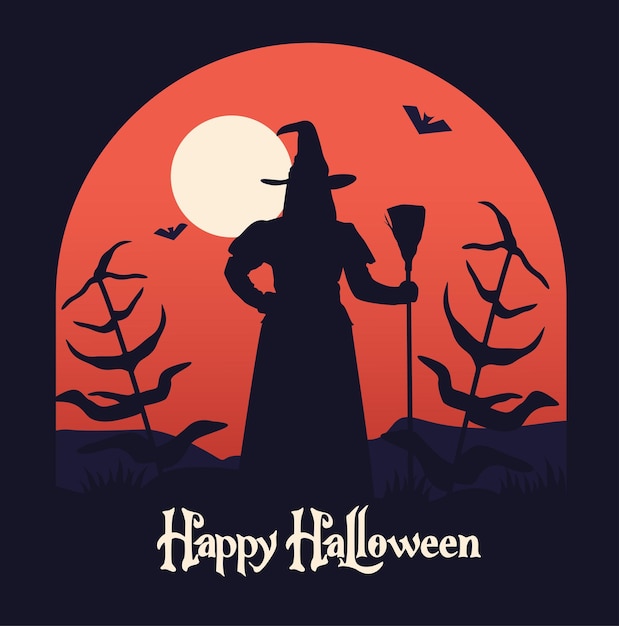 Vector bruja halloween en estilo silueta