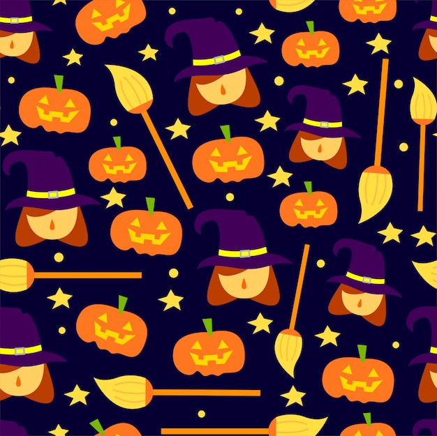Bruja de halloween sin fisuras y patrón de calabaza