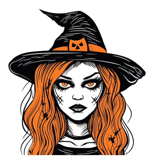 Vector la bruja de halloween con una ilustración de sombrero