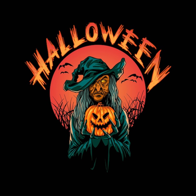 Bruja hallowen ilustración