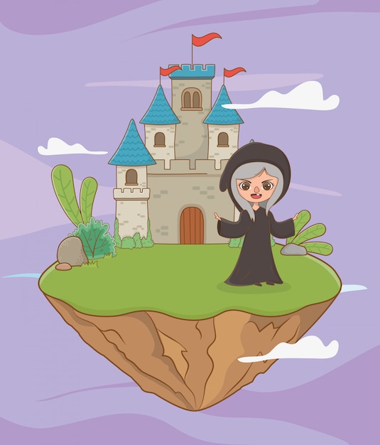 Bruja medieval de diseño de cuento de hadas.