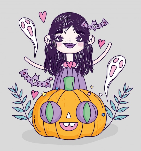 Vector bruja niña truco o trato feliz halloween