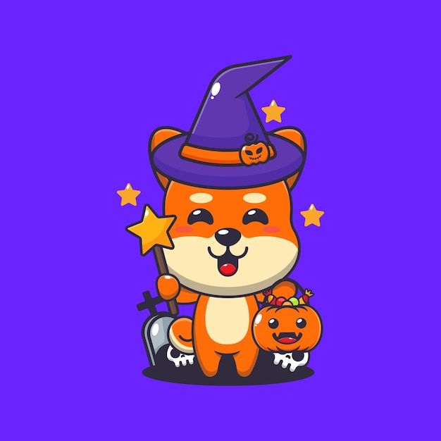 bruja shiba inu en el día de halloween