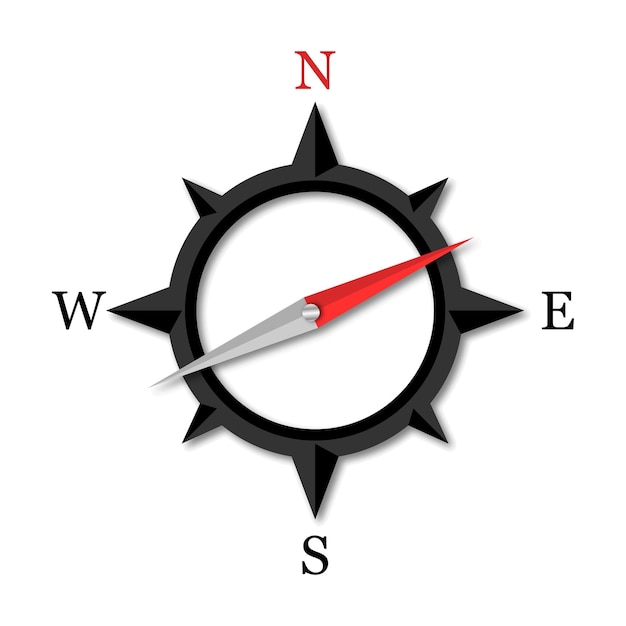 Brújula brújula con norte, sureste y oeste indicado brújula con flecha ilustración vectorial