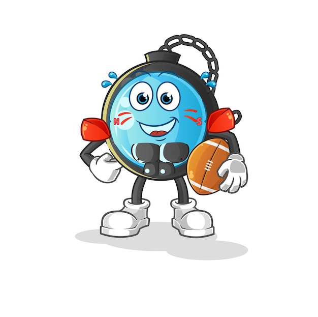 Brújula jugando personaje de rugby. vector de mascota de dibujos animados
