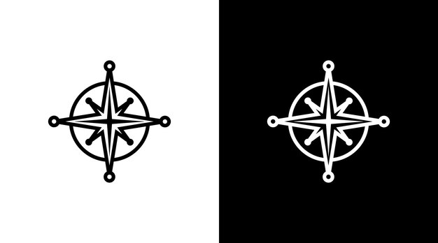Brújula logo monograma blanco y negro icono ilustración estilo Diseños plantillas
