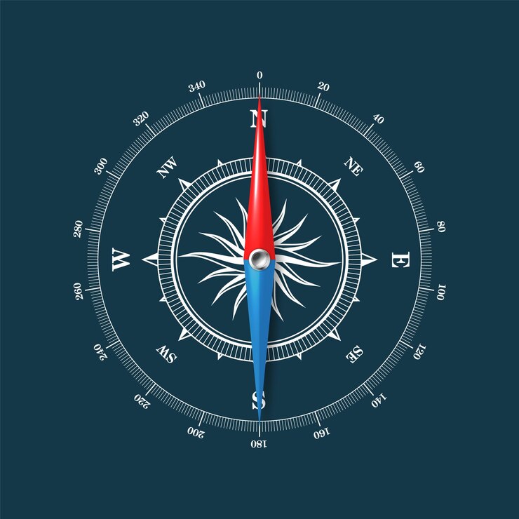 Vector brújula marina rosa de viento náutico con direcciones cardinales de noreste suroeste y grado