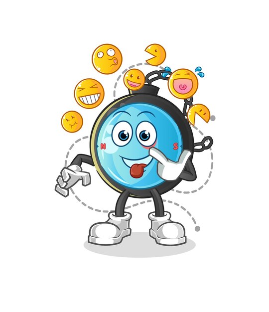 Brújula se ríe y se burla del personaje. vector de mascota de dibujos animados