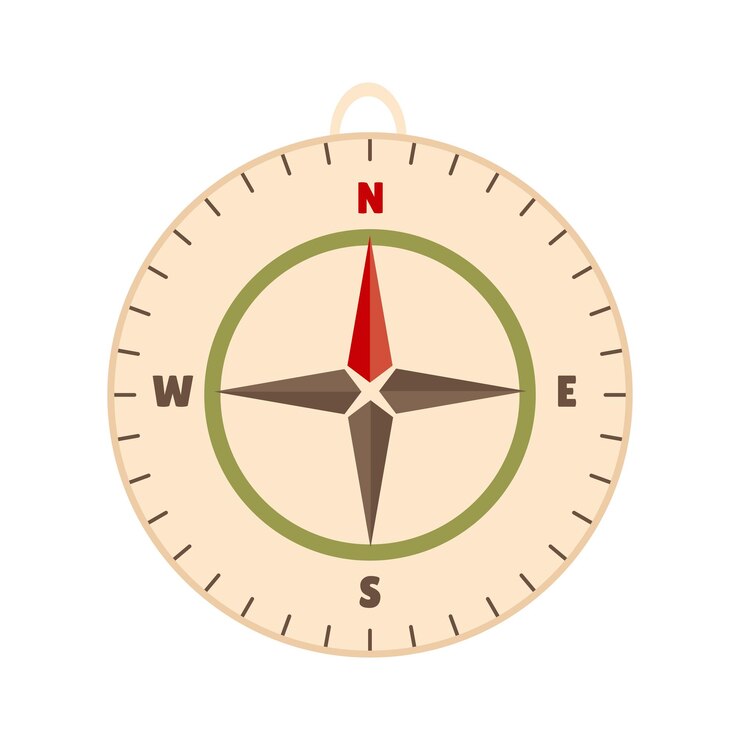 Vector brújula de senderismo en diseño plano equipo de navegación de expedición vintage ilustración vectorial aislada