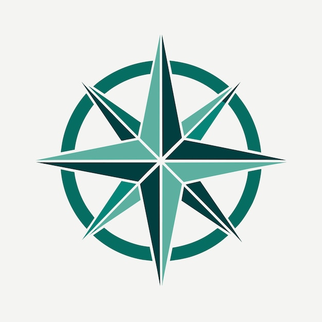 Brújula verde y blanca sobre fondo blanco un emblema con una versión simplificada de una rosa brújula que representa la navegación y la dirección en la logística