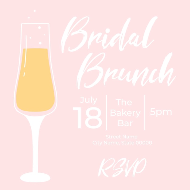 Brunch nupcial de invitación con copas de champaña plantilla de invitación de despedida de soltera Ilustración vectorial Brunch de burbujas