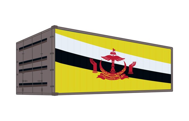 Brunei national flag with shipping container