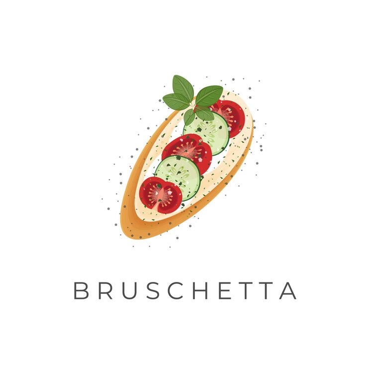 Bruschetta italiana Pan a la parrilla con logotipo de ilustración vectorial de verduras frescas
