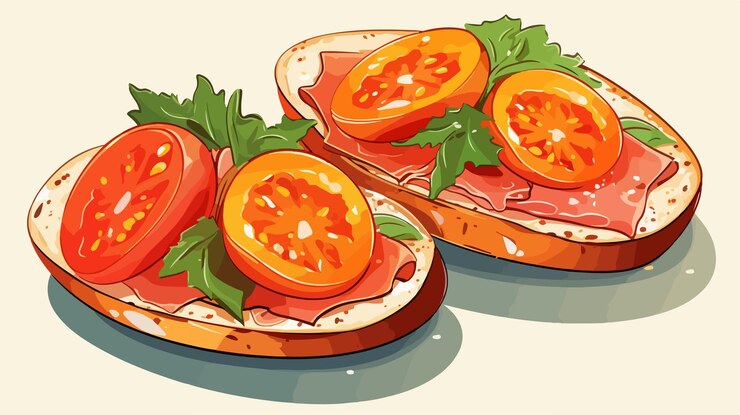 Vector bruschetta con jamón y albaricoque fresco