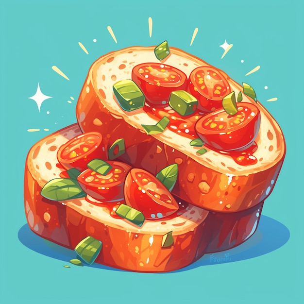 Vector bruschetta de tomate picante con un toque de dibujos animados refrescante