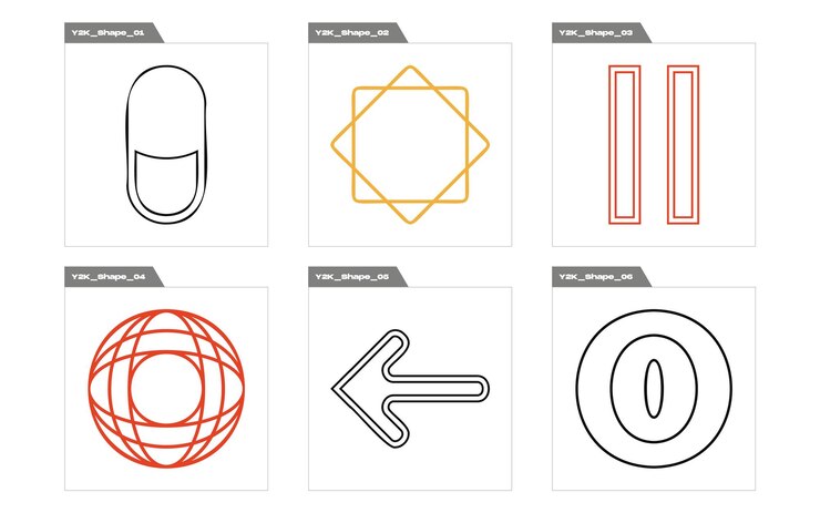 Vector el brutalismo da forma al conjunto futurista retro psicodélico rave para camisetas modernas diseñadas