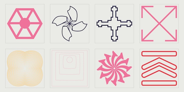 El brutalismo da forma al conjunto futurista retro psicodélico Rave Elementos para la decoración gráfica