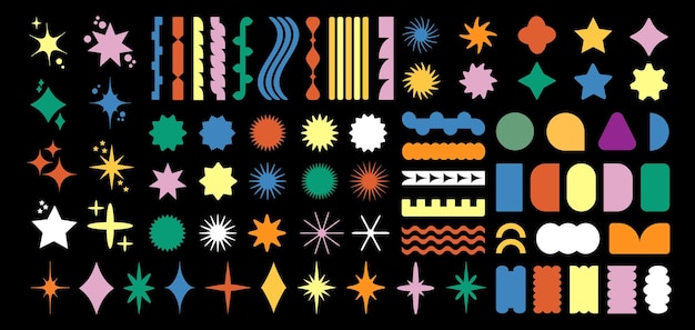Brutalismo estilo retro de los años 90 ingenuo juguetón formas abstractas paquete de pegatinas círculo groovy rectángulo oval a