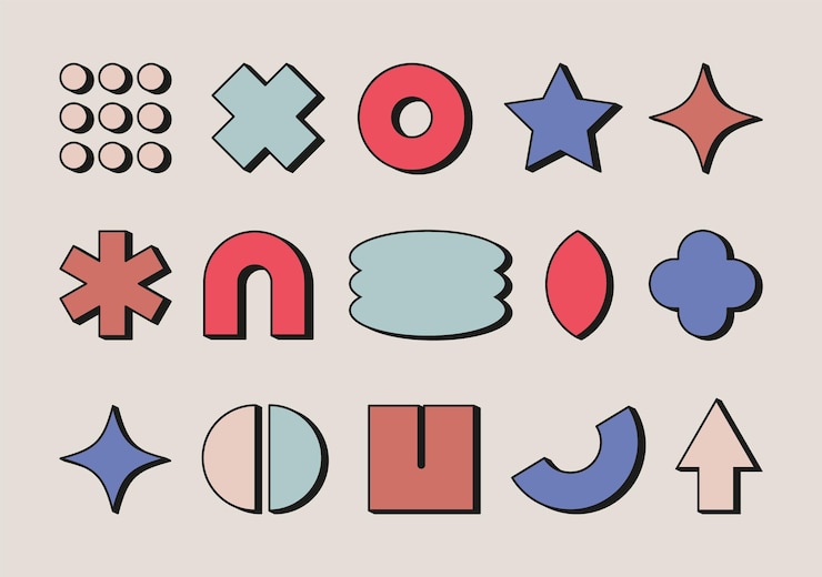 Vector el brutalismo forma elementos minimalistas, geométricos, formas abstractas de bauhaus. figuras básicas de moda y2k
